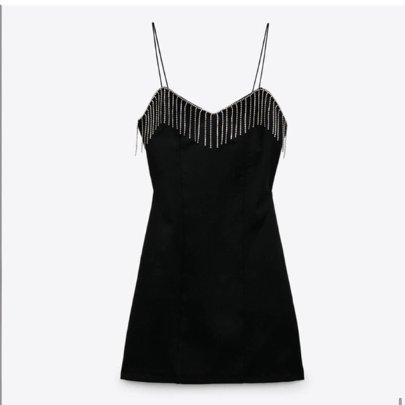 Zara black rhinestone fringe mini dress NWT - Picture 1 of 6